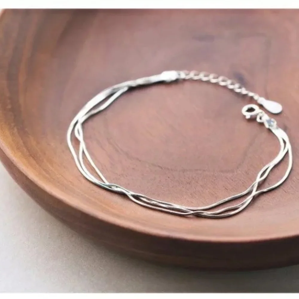 14k Gold Multi Layer Chain Bracelet/Anklet Sterling Silver - Picture 3 of 10